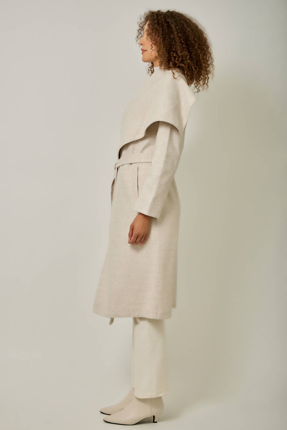 Shawl Collar Long Coat | Oatmeal