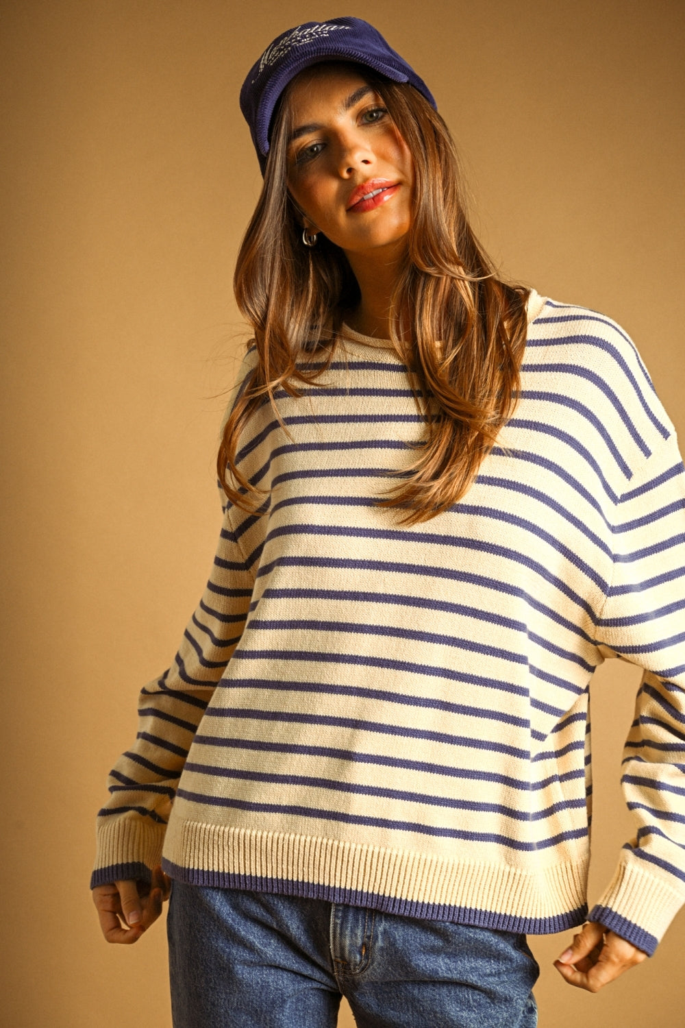 Berkshires Rolled Crew Striped Sweater