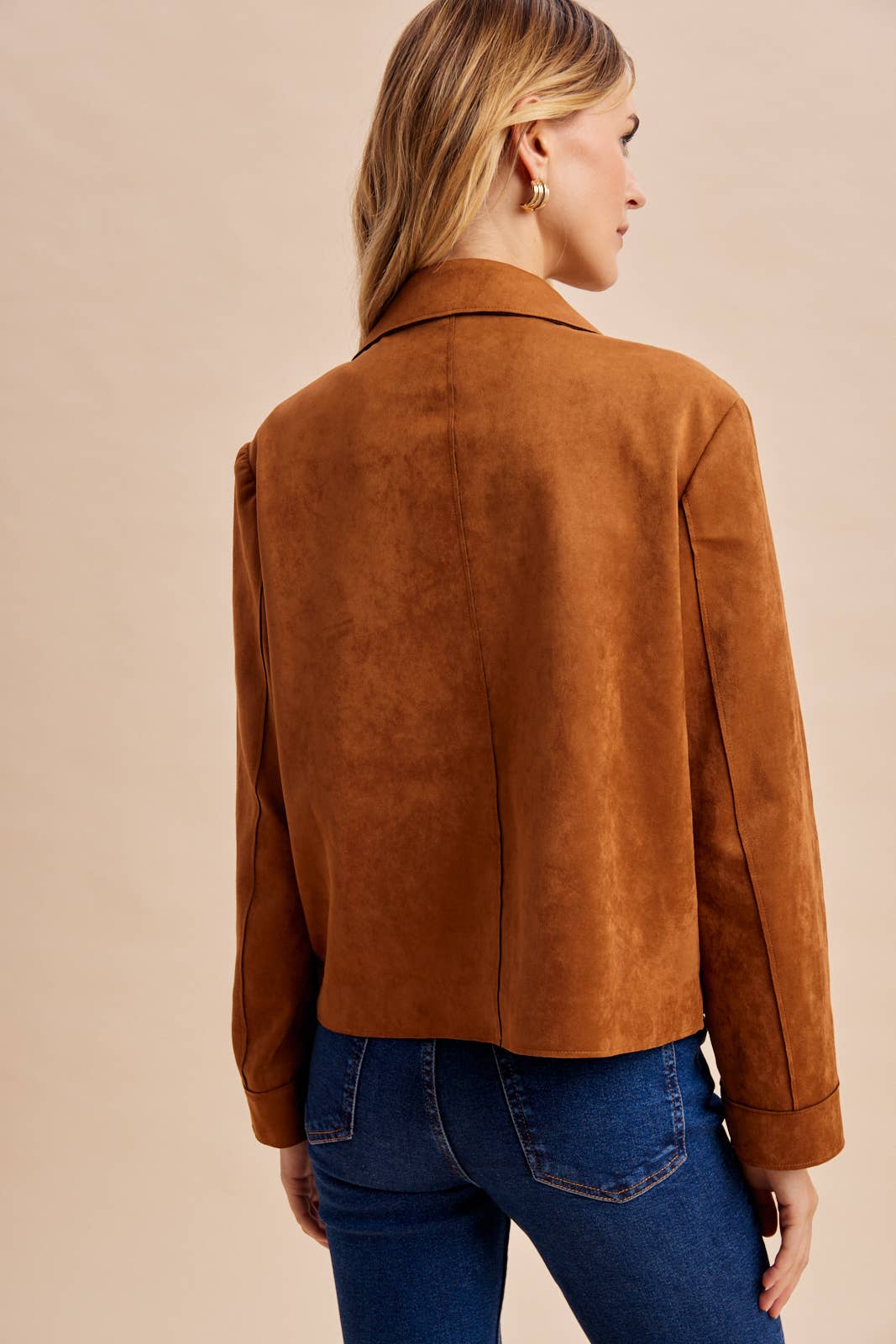 Suede Button-Front Jacket | Camel
