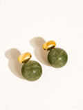*Back In Stock!* Velisse 18K Gold Non-Tarnish Green Marble Ball Earrings