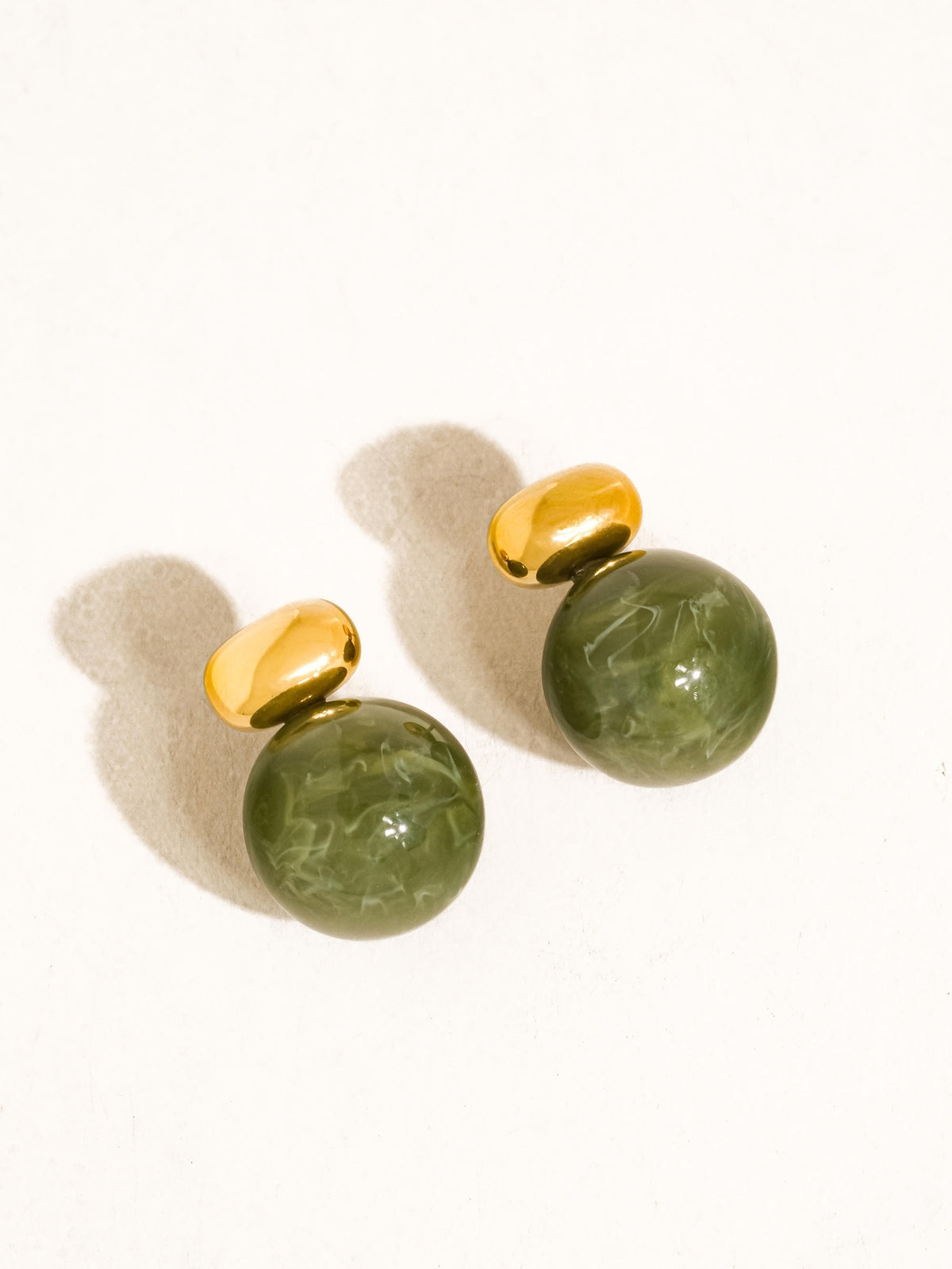 *Back In Stock!* Velisse 18K Gold Non-Tarnish Green Marble Ball Earrings