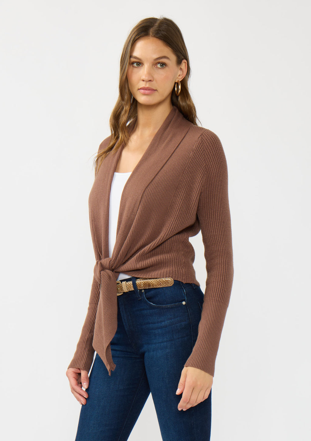 Waffle Knit Long Sleeve Tie Front Cardigan | Clove