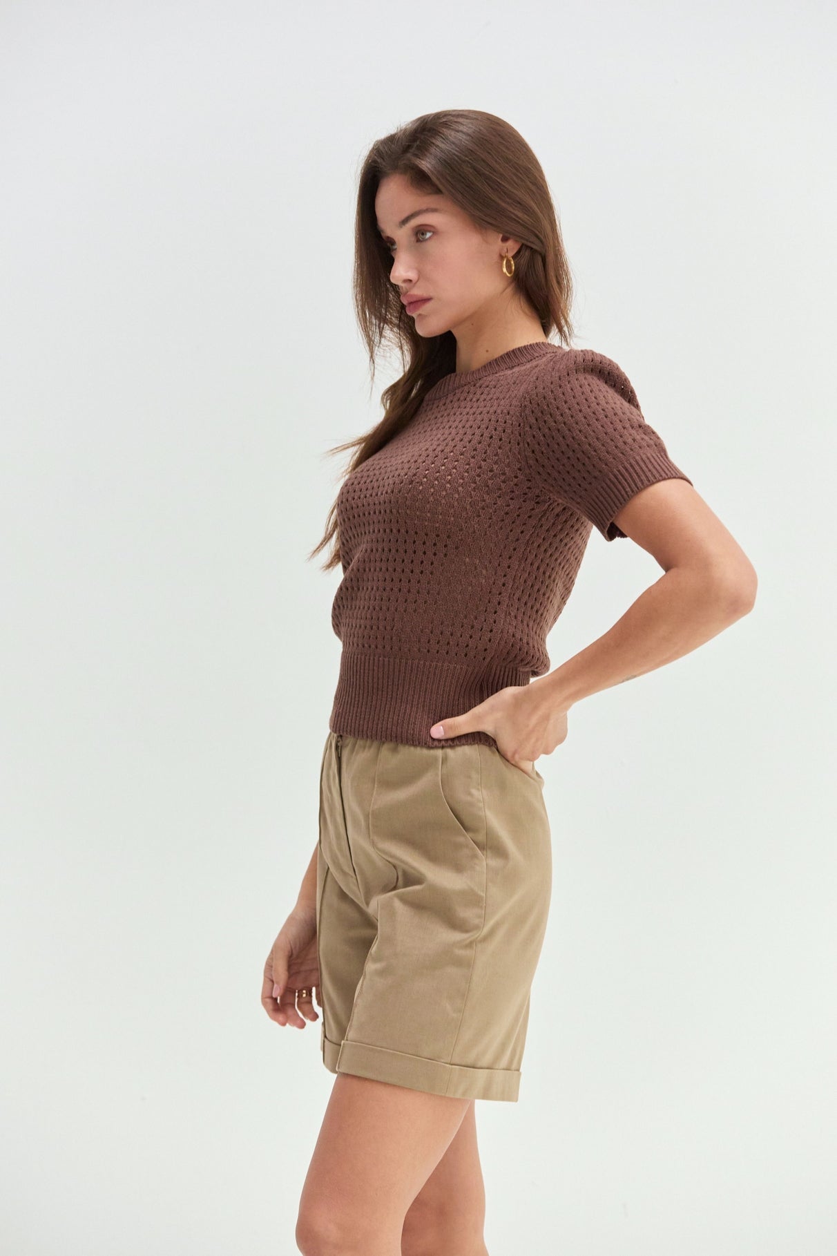 Flynn Netted Sweater Top | Espresso