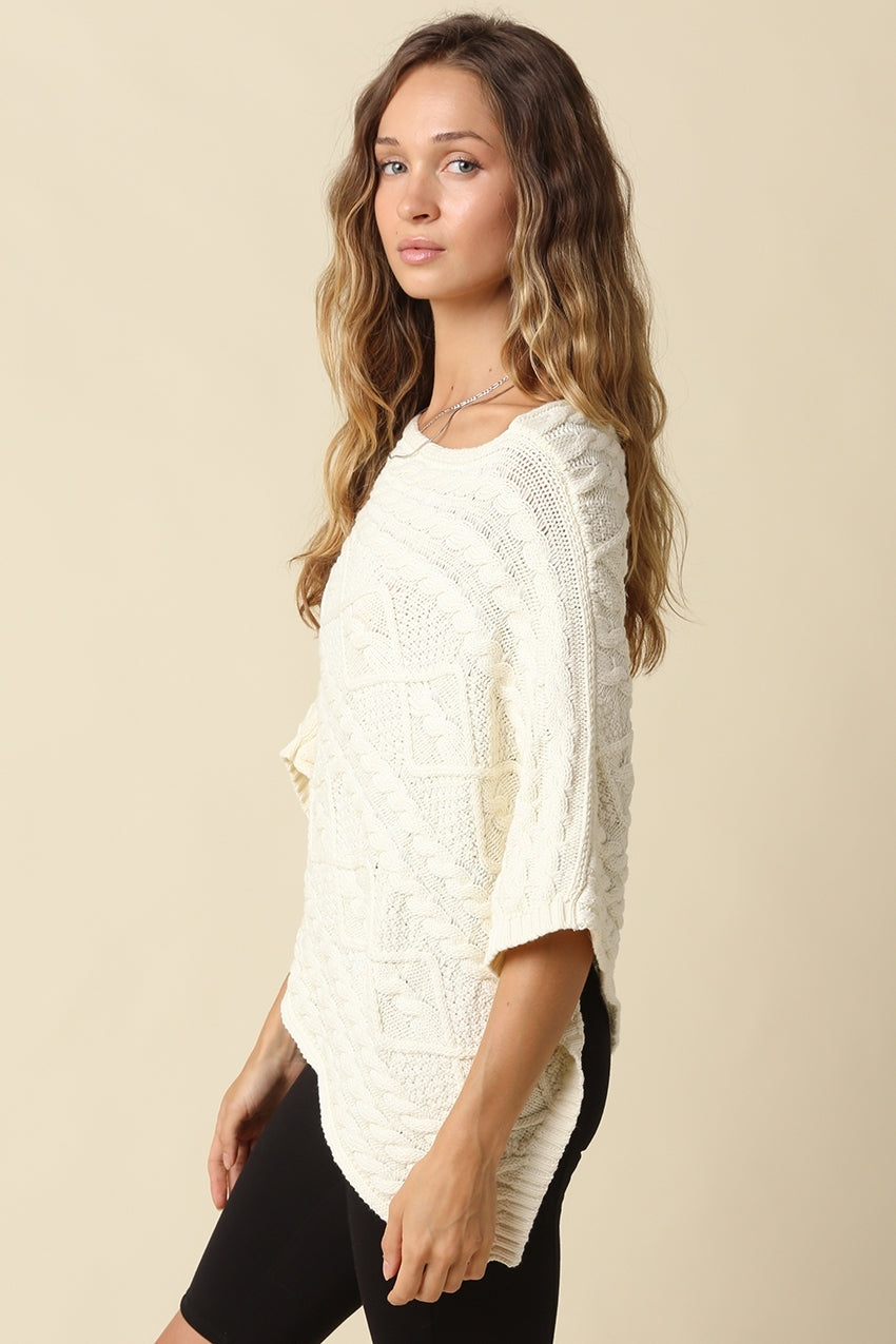 Margo Textured Knit Poncho Top | Ivory