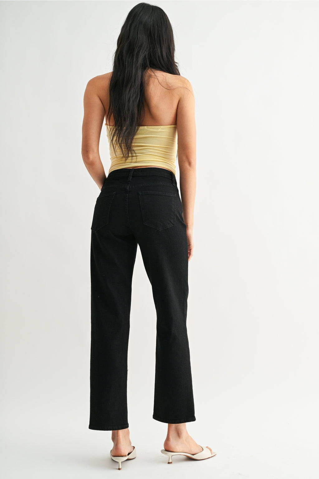 Just Black Denim Mid Rise Stretchy Straight Leg Jean | Black