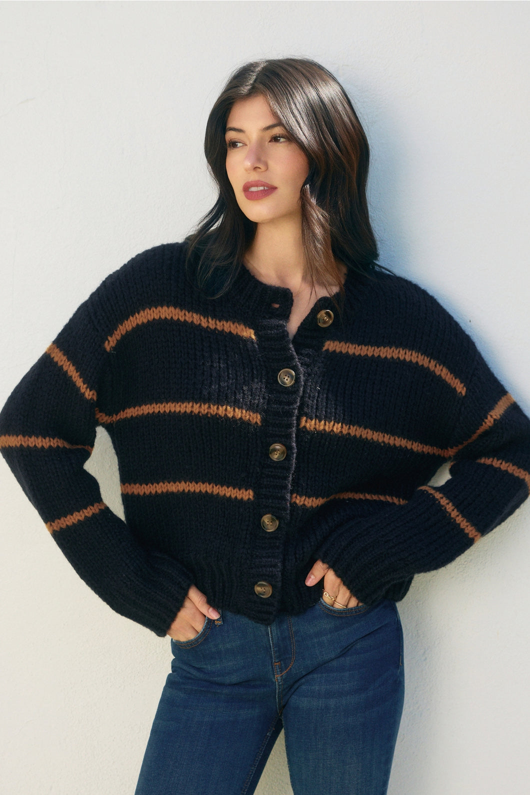 Clara Cardigan | Navy/Mocha