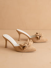 Load image into Gallery viewer, The Jane | Sand Pointed Toe Bow Accent Kitten Heel
