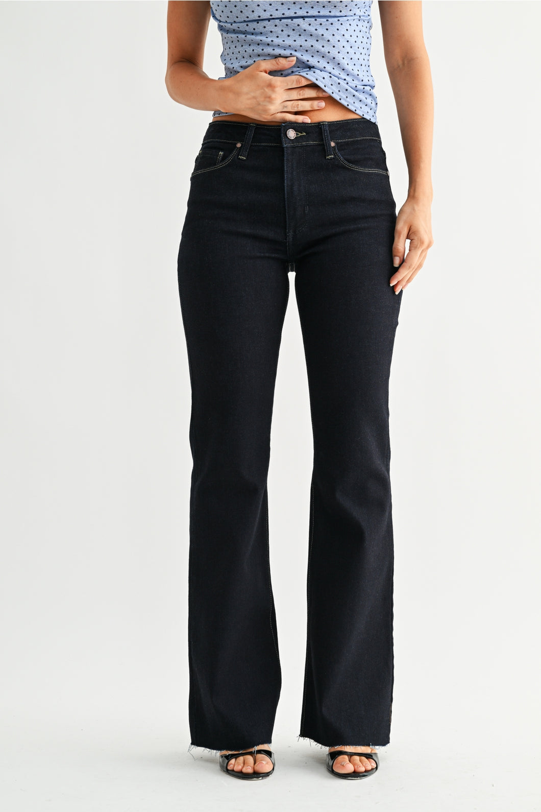 Just Black Denim High Rise Scissor Cut Flare | Dark Wash