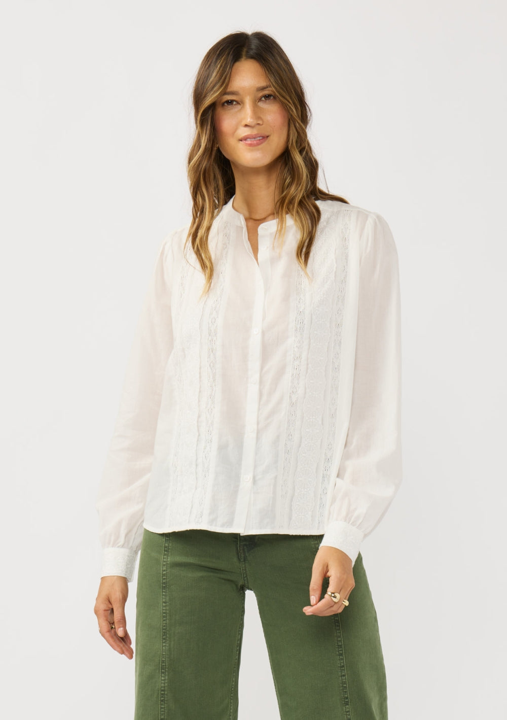 Lace Trim Button-Down Blouse
