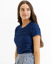 Load image into Gallery viewer, Scalloped Textured Knit Top | Estate Blue

