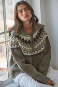 Fair Isle Half Zip Up Pullover
