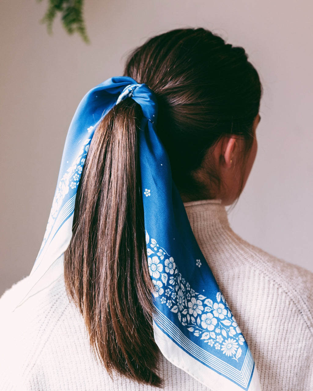 100% Silk Bandana Scarf | Santorini Floral China Blue Western