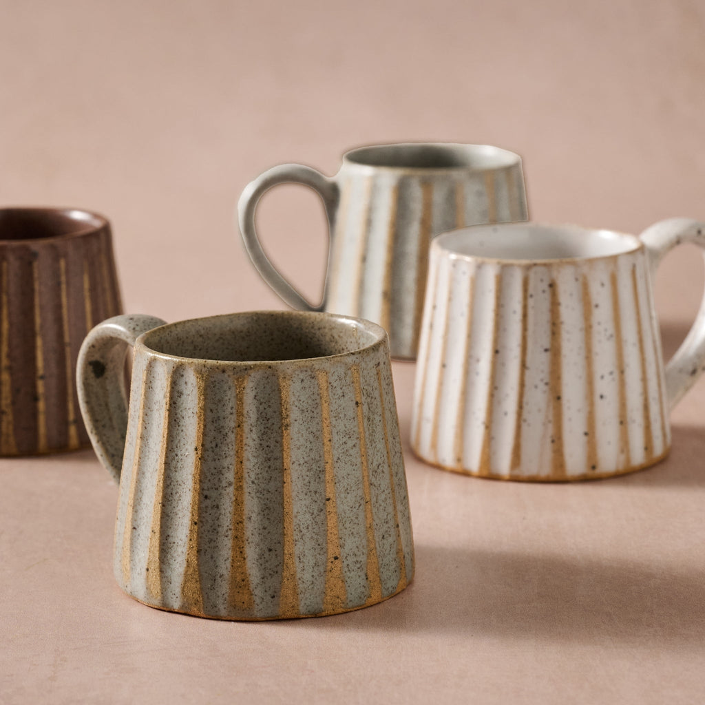 Sundara Conical Fluted Ceramic Espresso Mugs | Set of 4