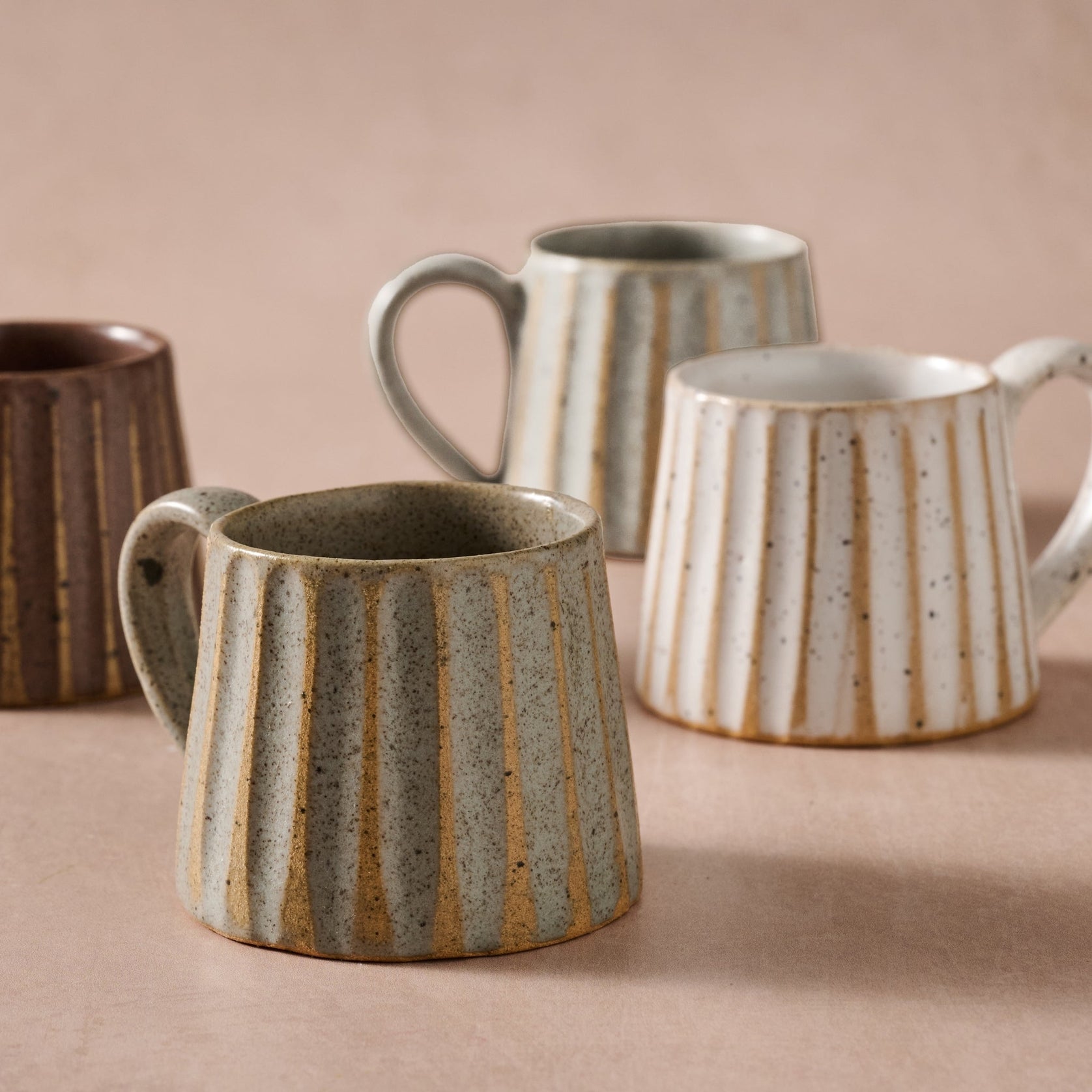 Sundara Conical Fluted Ceramic Espresso Mugs | Set of 4