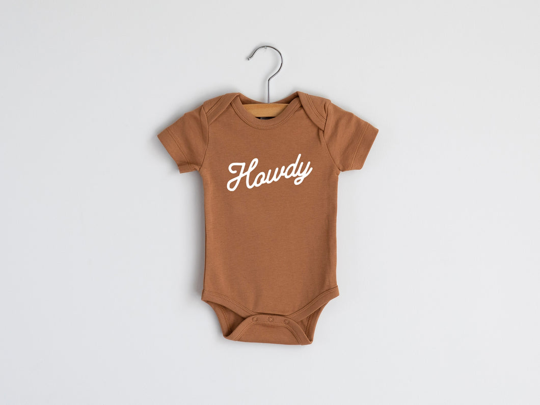 Gladfolk Howdy Modern Organic Baby Bodysuit • Camel Outfit