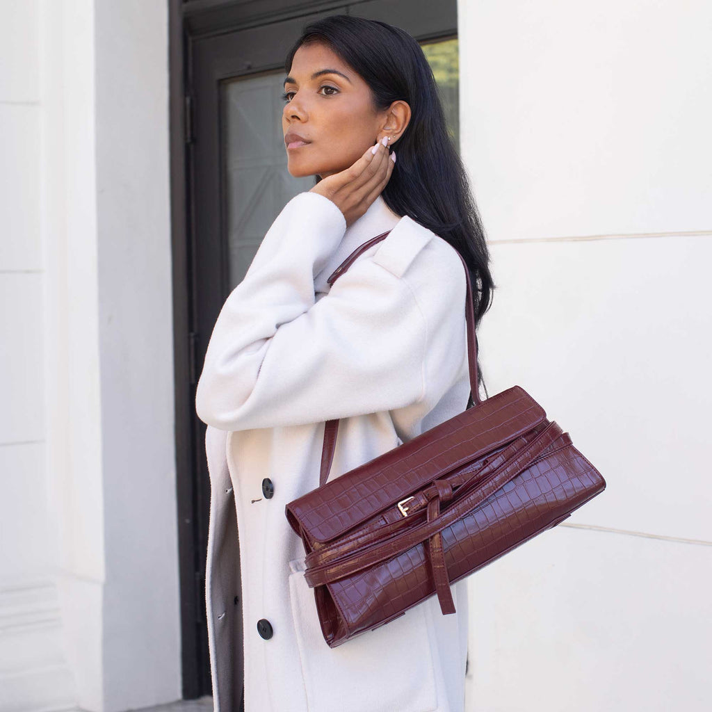 Klarissa Burgundy Recycled Vegan Leather Shoulder Bag