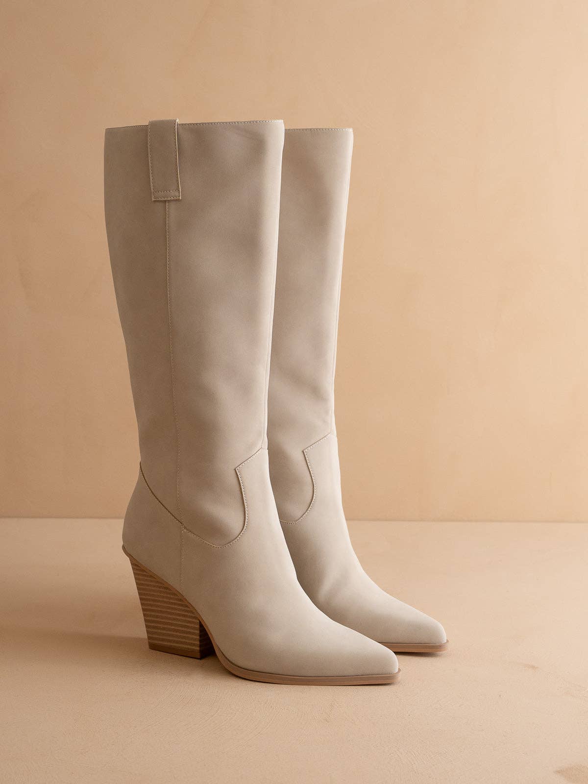 The Collins | Light Grey Pointed Toe Western Knee Boot