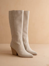 Load image into Gallery viewer, The Collins | Light Grey Pointed Toe Western Knee Boot
