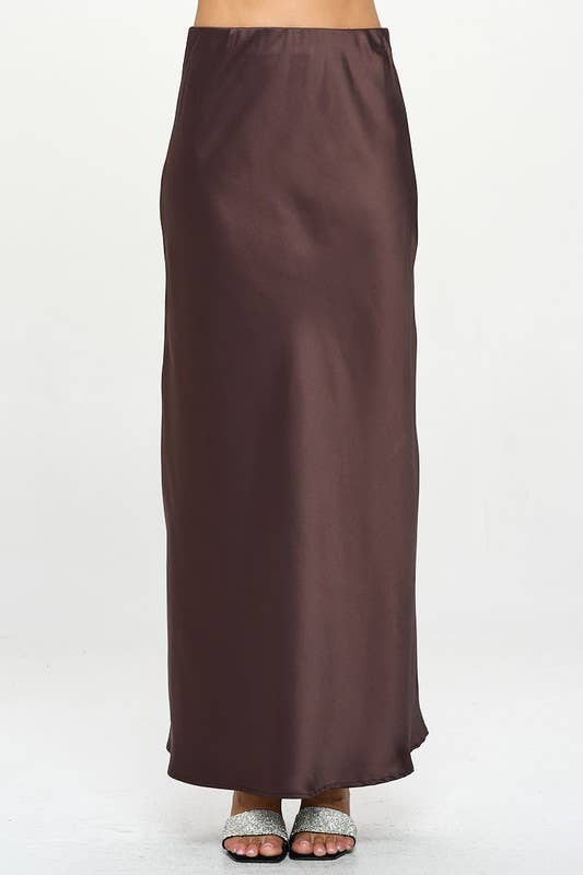 Silky Satin Maxi Skirt | Brown