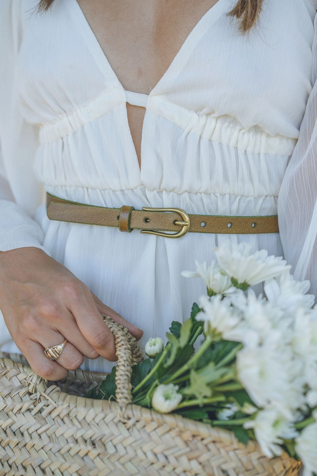 Everyday Skinny Brass Buckle Leather Belt | 3 Colors Available