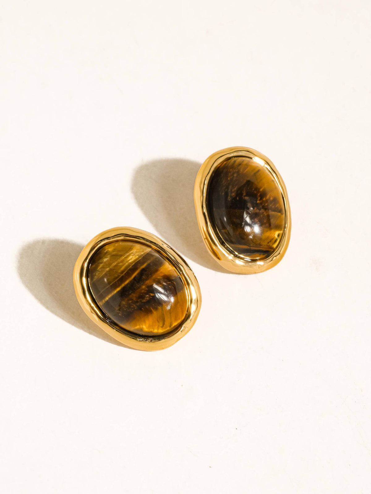 Dahlia 18K Gold Vintage Natural Stone Earring | Brown