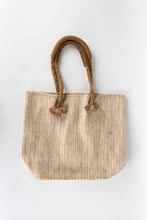 Load image into Gallery viewer, Jute &amp; Cotton Tote with Leather Handles
