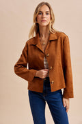 Suede Button-Front Jacket | Camel