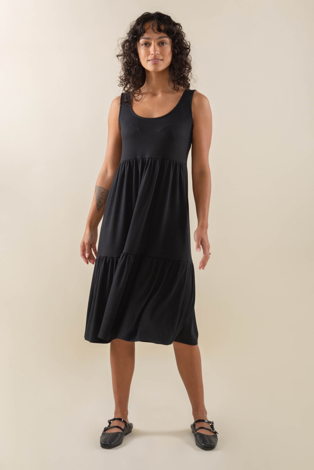 Riley U-Neck Tiered Rib Dress