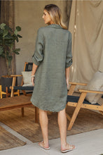 Load image into Gallery viewer, Milio Milano Italian Linen Long Sleeve Shirt Dress | Army Green
