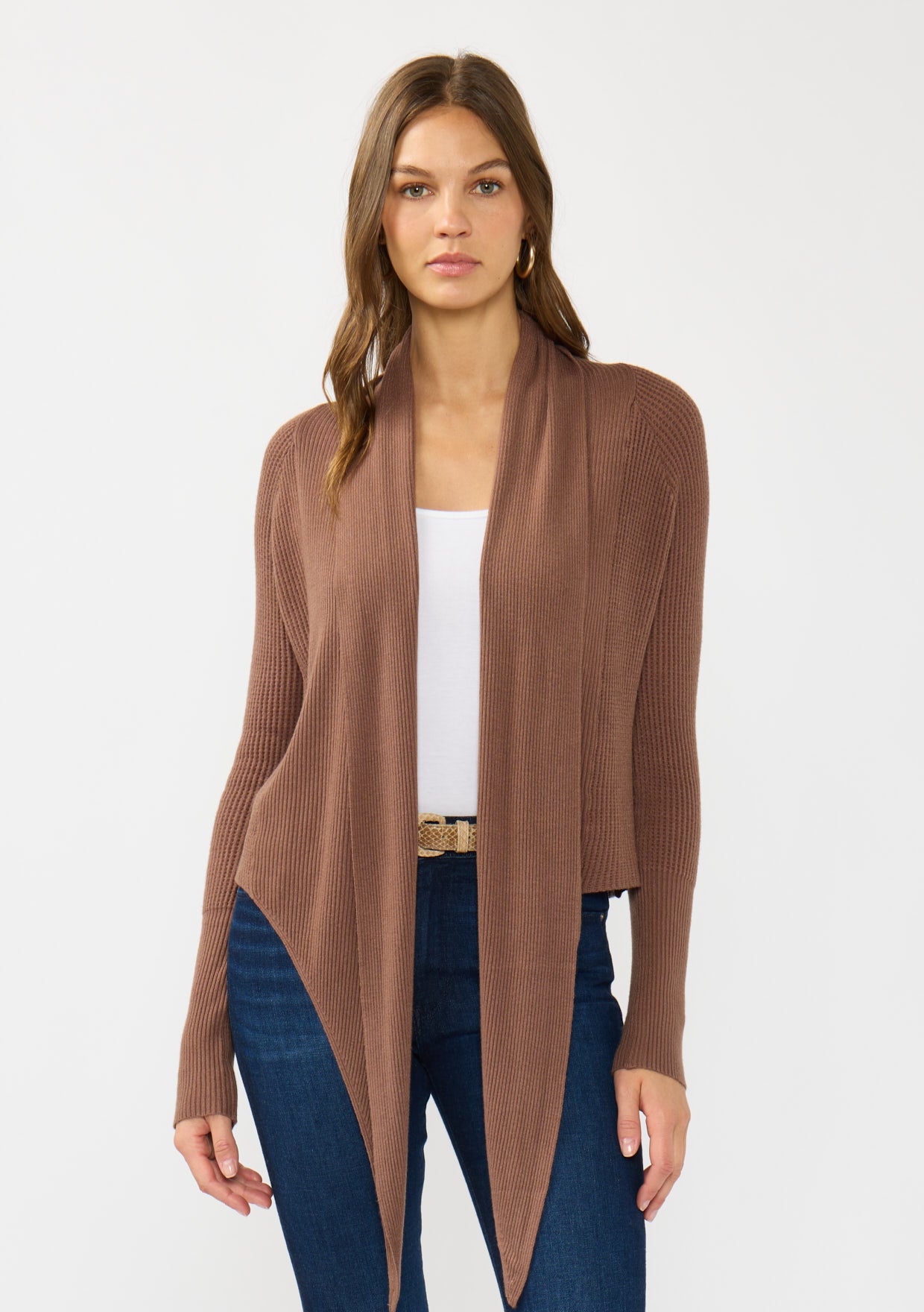 Waffle Knit Long Sleeve Tie Front Cardigan | Clove