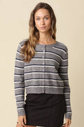 Ariella Stripe Knit Cardigan | Grey Navy Cream