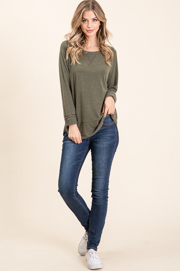 Maple Sage Relaxed Fit Pullover Sweater- Olive