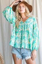 Load image into Gallery viewer, Bucket List Teal Floral Print Blouse
