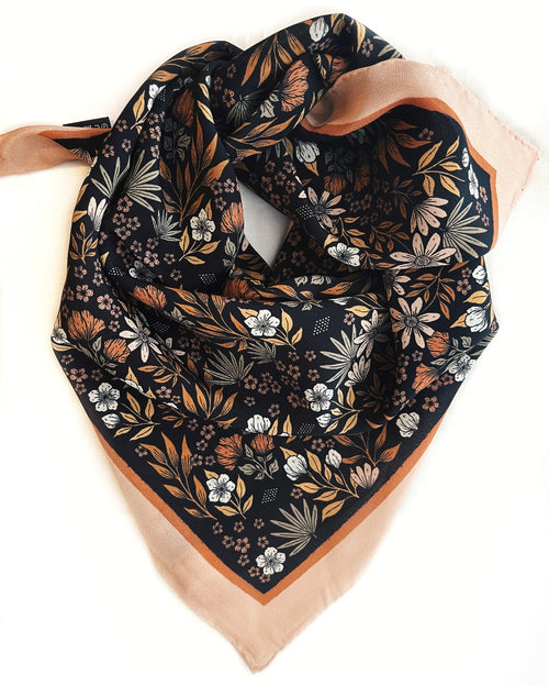 100% Silk Bandana Scarf | Midnight Garden Floral Western Wear
