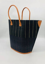 Load image into Gallery viewer, Santa Cruz Two Tone Pinstripes Large Straw Tote Bag
