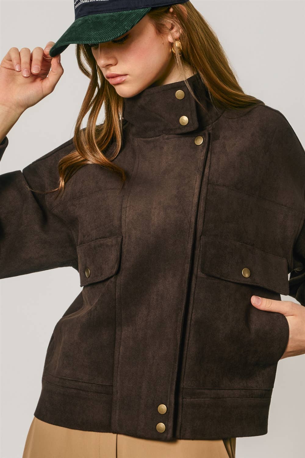 Suede High Neck Moto Jacket