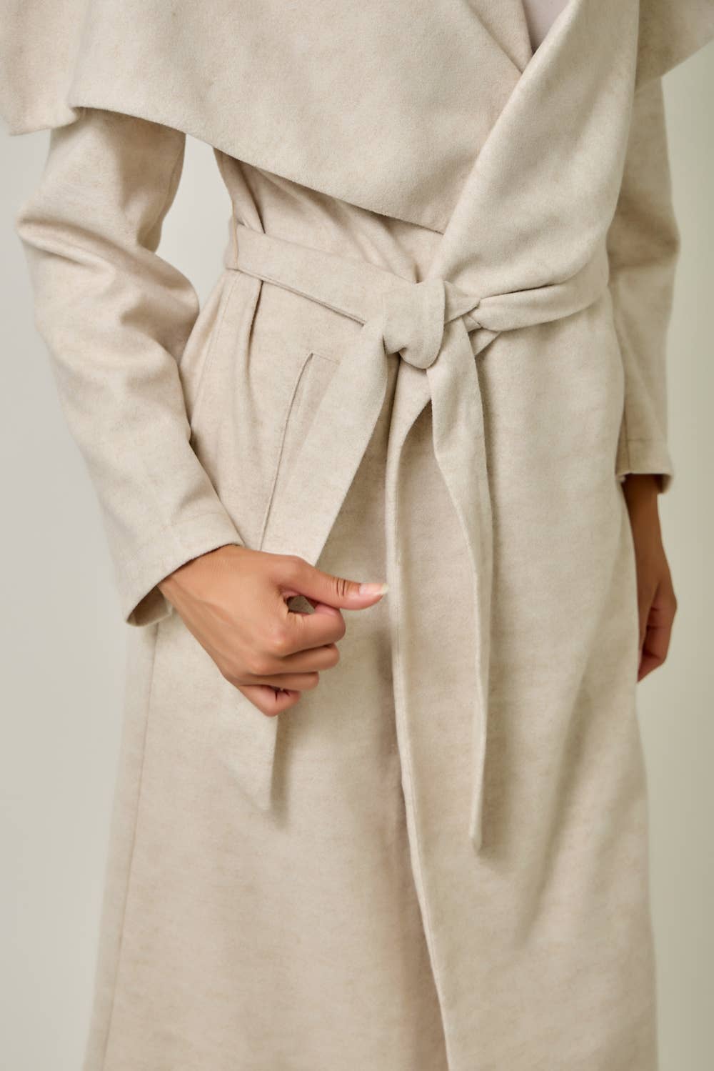 Shawl Collar Long Coat | Oatmeal