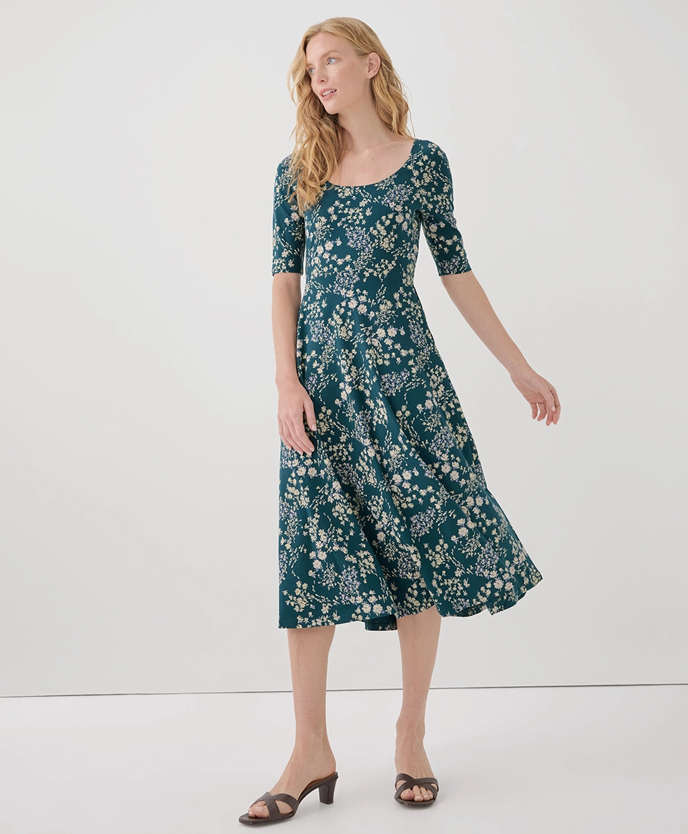 Pact Fit & Flare Double Scoop Dress | Celestial Wildflowers