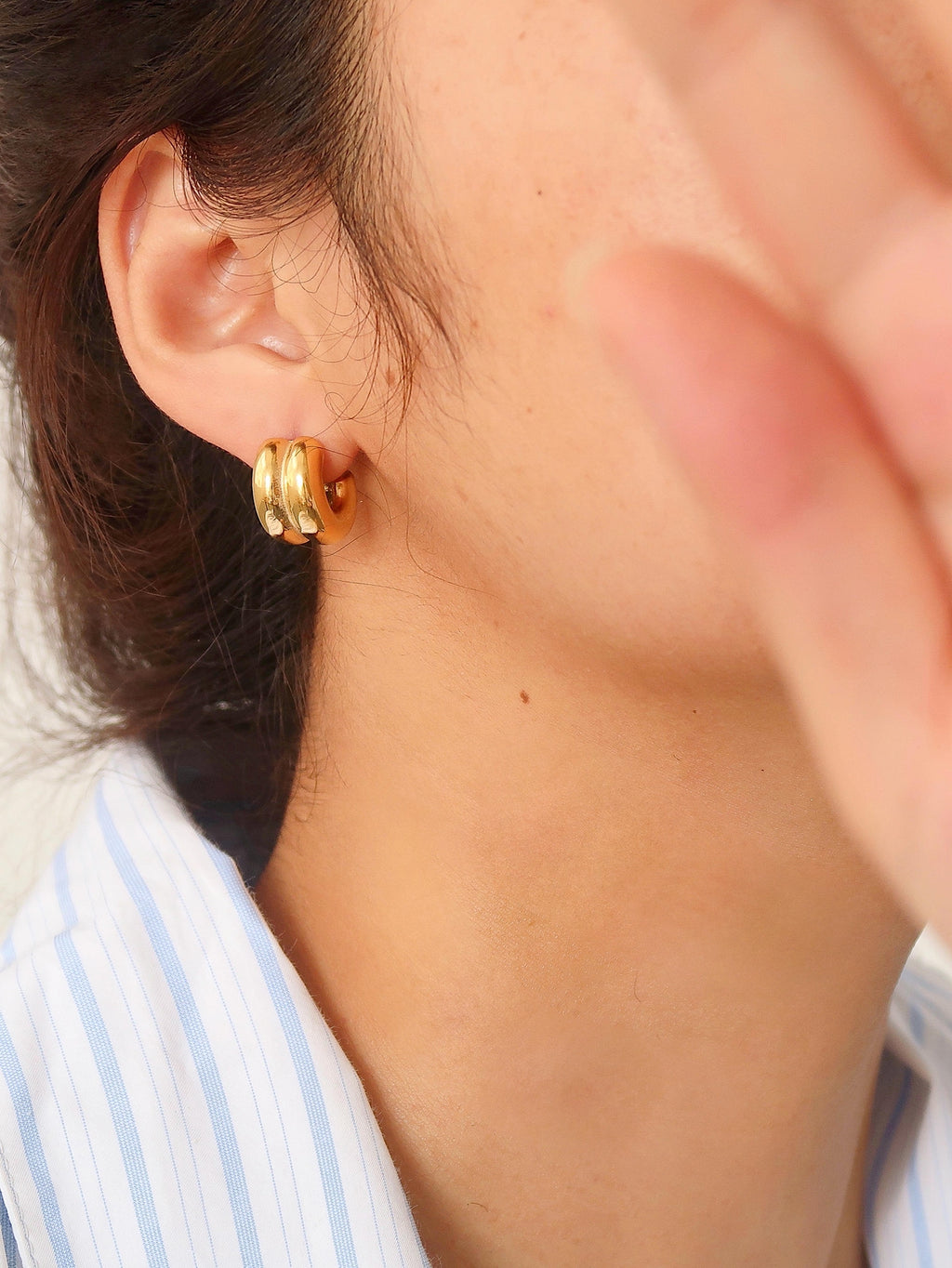 Emma Non-Tarnish Double C-Hoop Earring | Gold