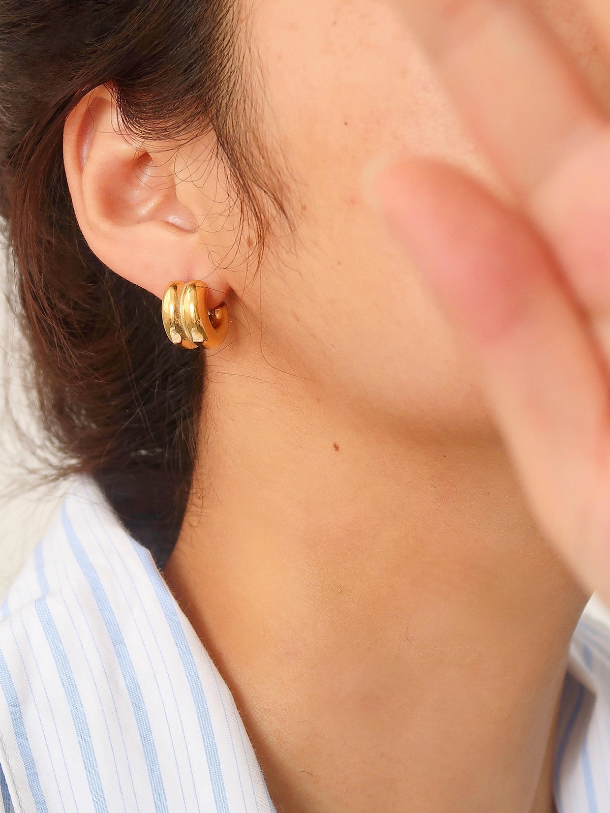 Emma Non-Tarnish Double C-Hoop Earring | Gold