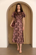 Vintage Rose Flutter Sleeve Midi Dress