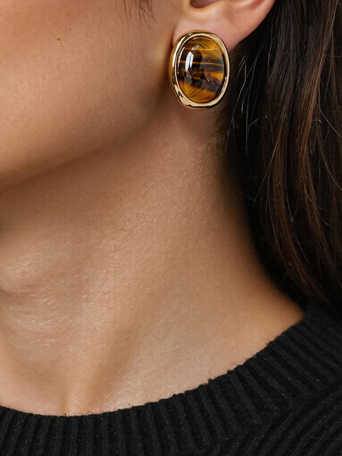 Dahlia 18K Gold Vintage Natural Stone Earring | Brown