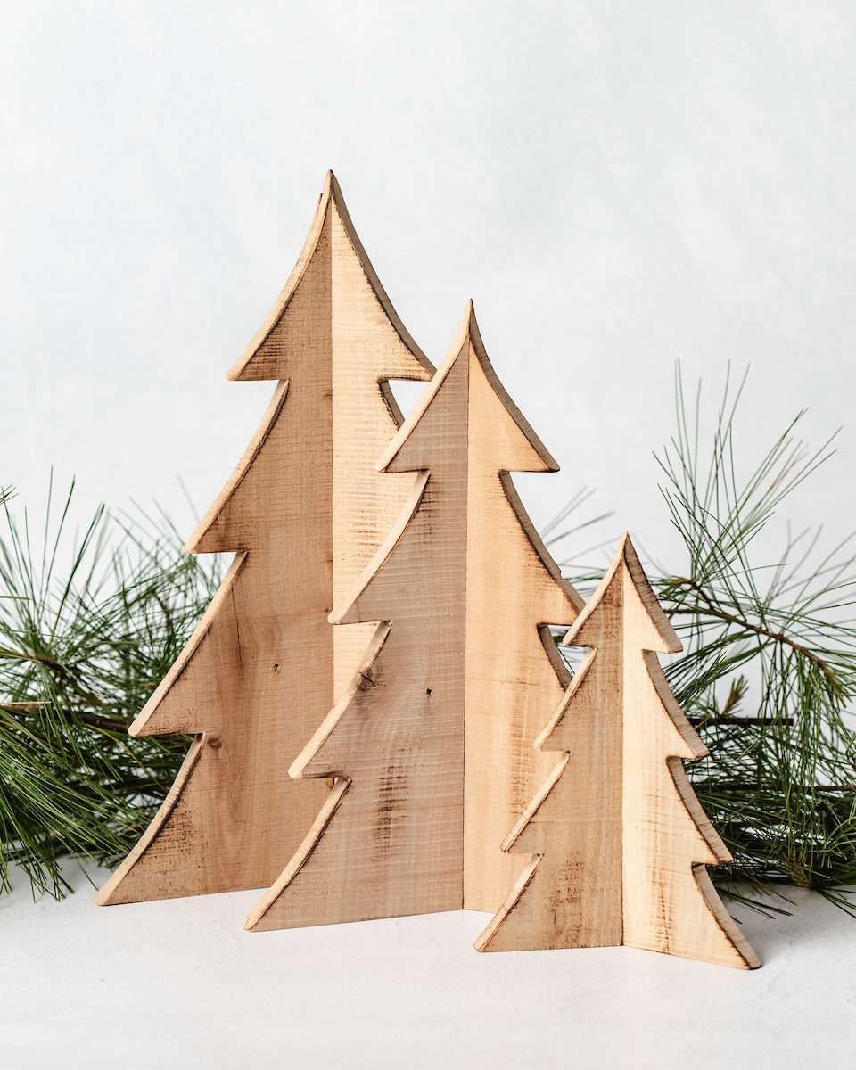 Wood Tree Set Winter Decor