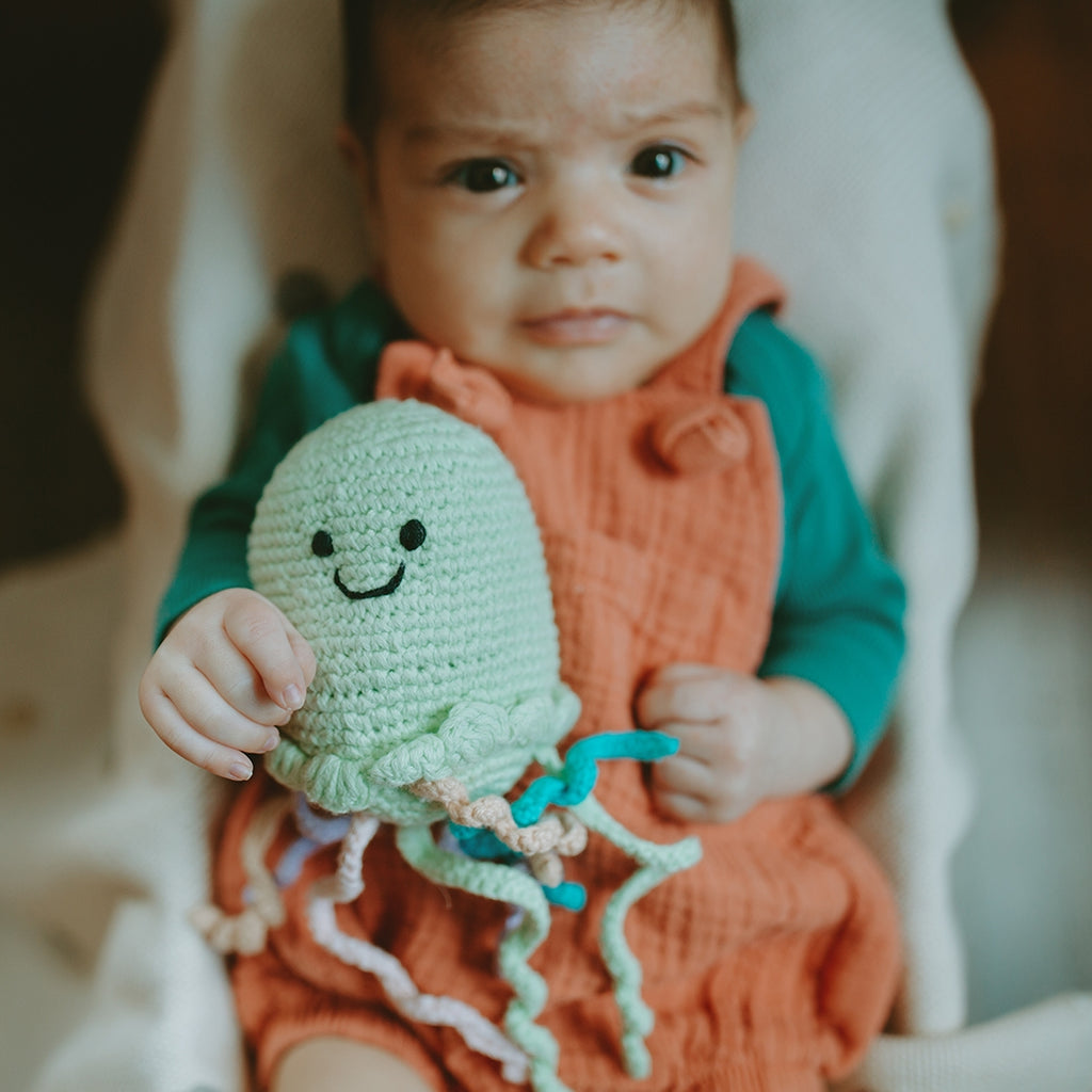 Organic Cotton Crochet Jellyfish Baby Rattle