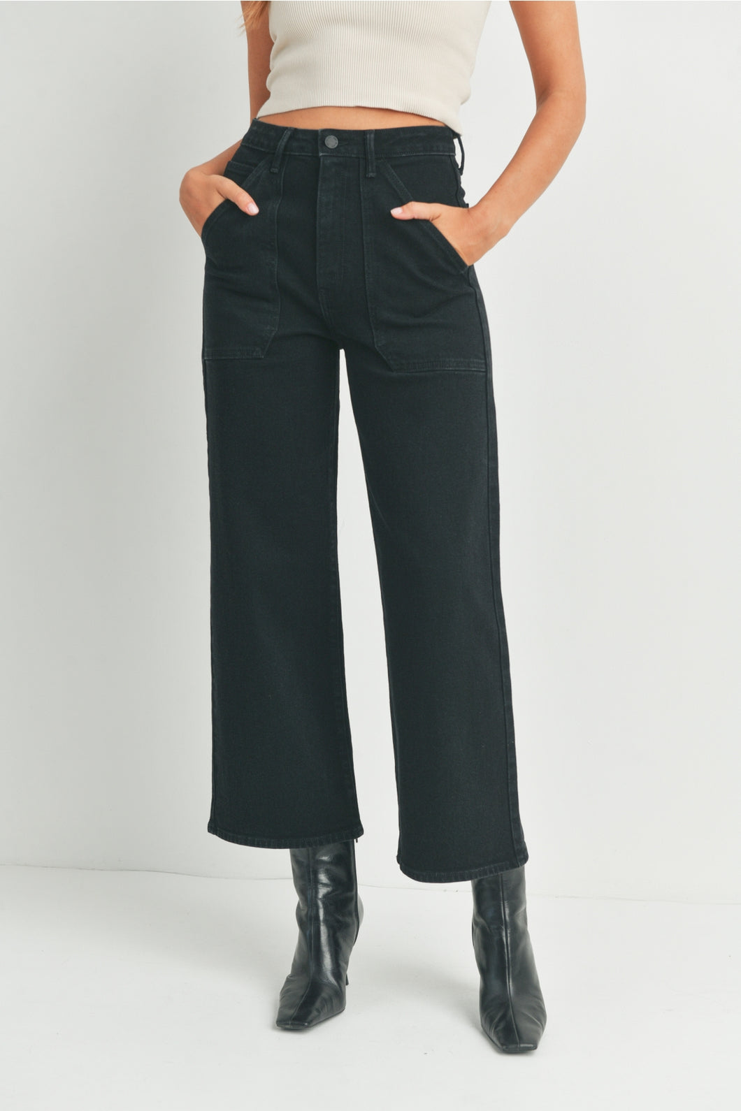 Just Black Denim High Rise Cargo Pocket Wide Leg | Black