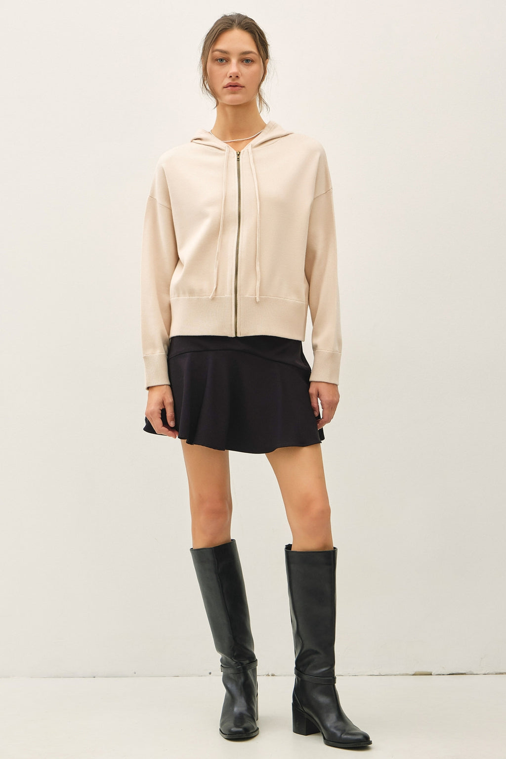Ultra Comfy Ribbed Knit Hoodie Jacket | Beige