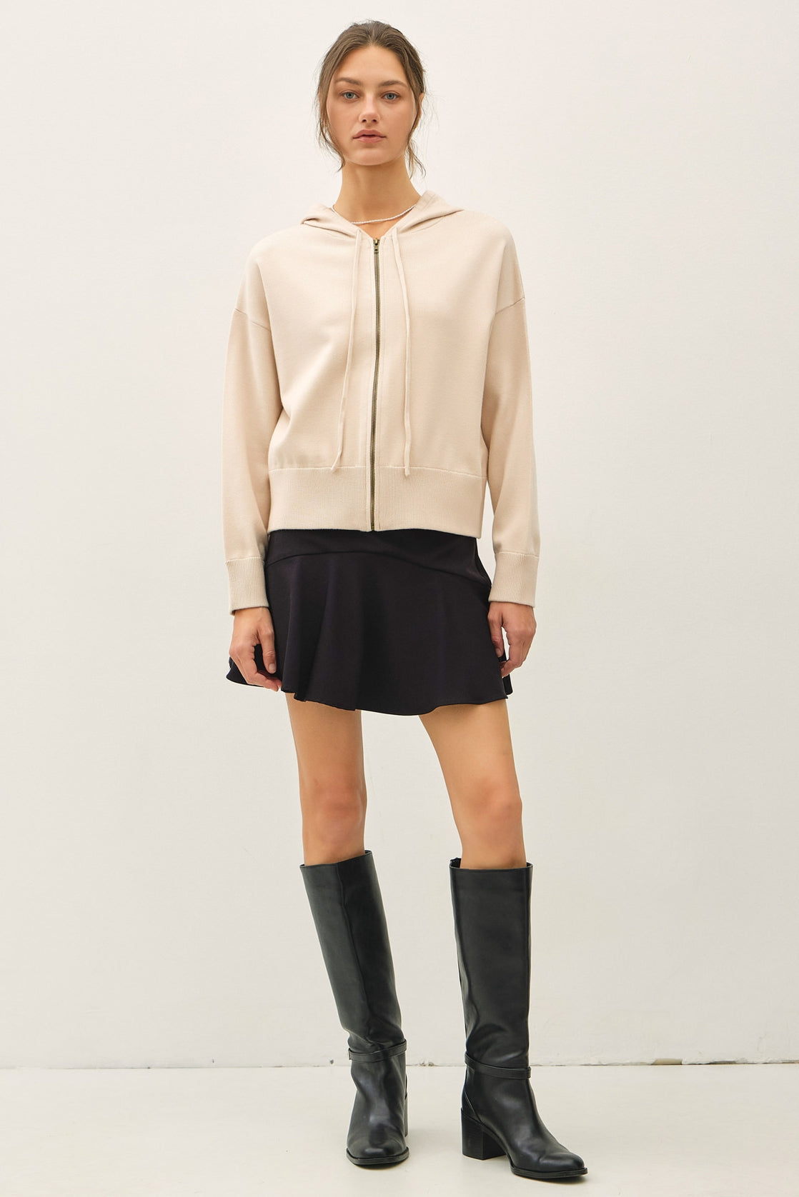 Ultra Comfy Ribbed Knit Hoodie Jacket | Beige