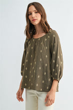 Load image into Gallery viewer, Maren Embroidered Olive Blouse
