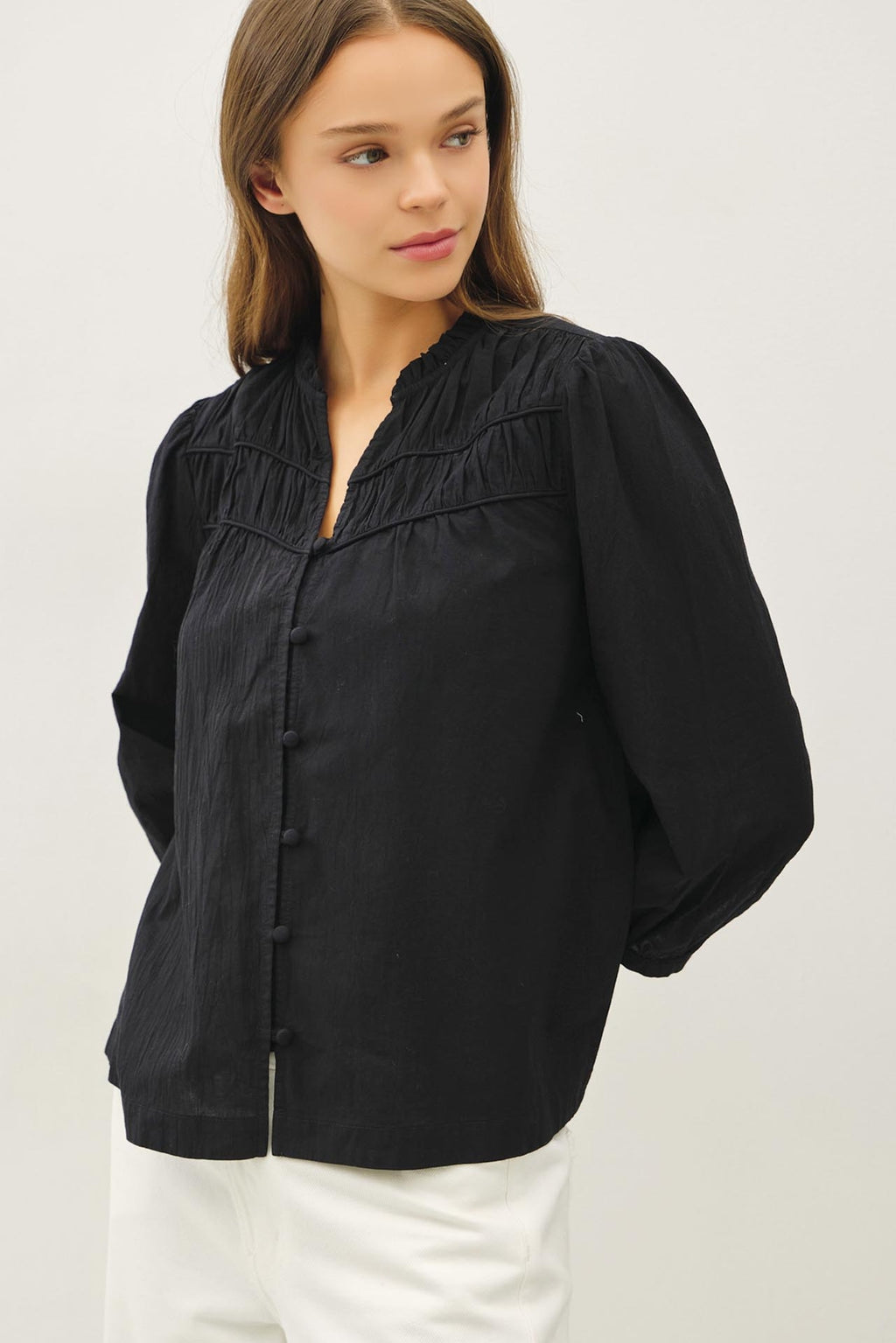 Crisp Cotton Button Up Flowy Blouse