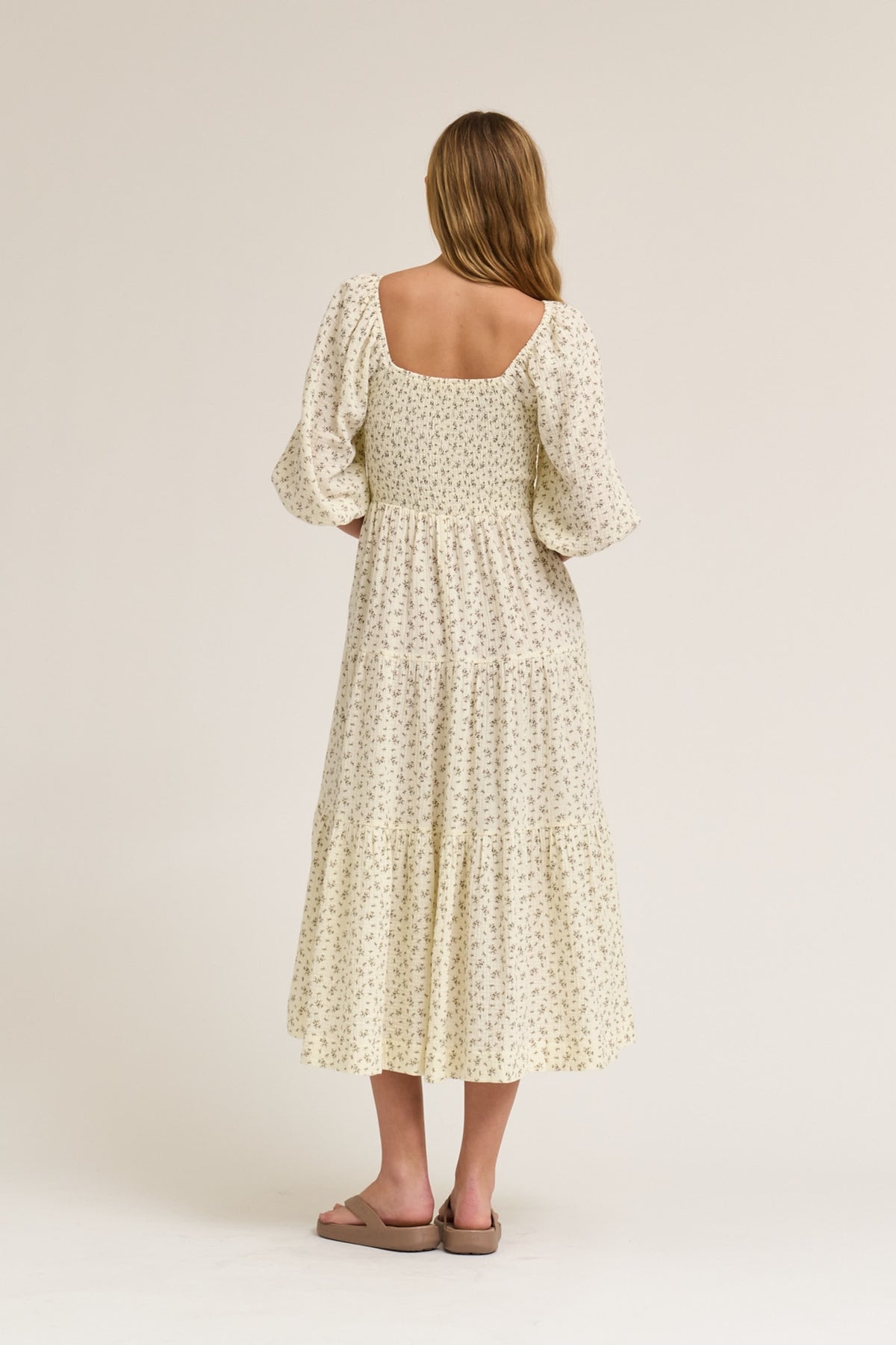 Smocked Floral Midi Dress